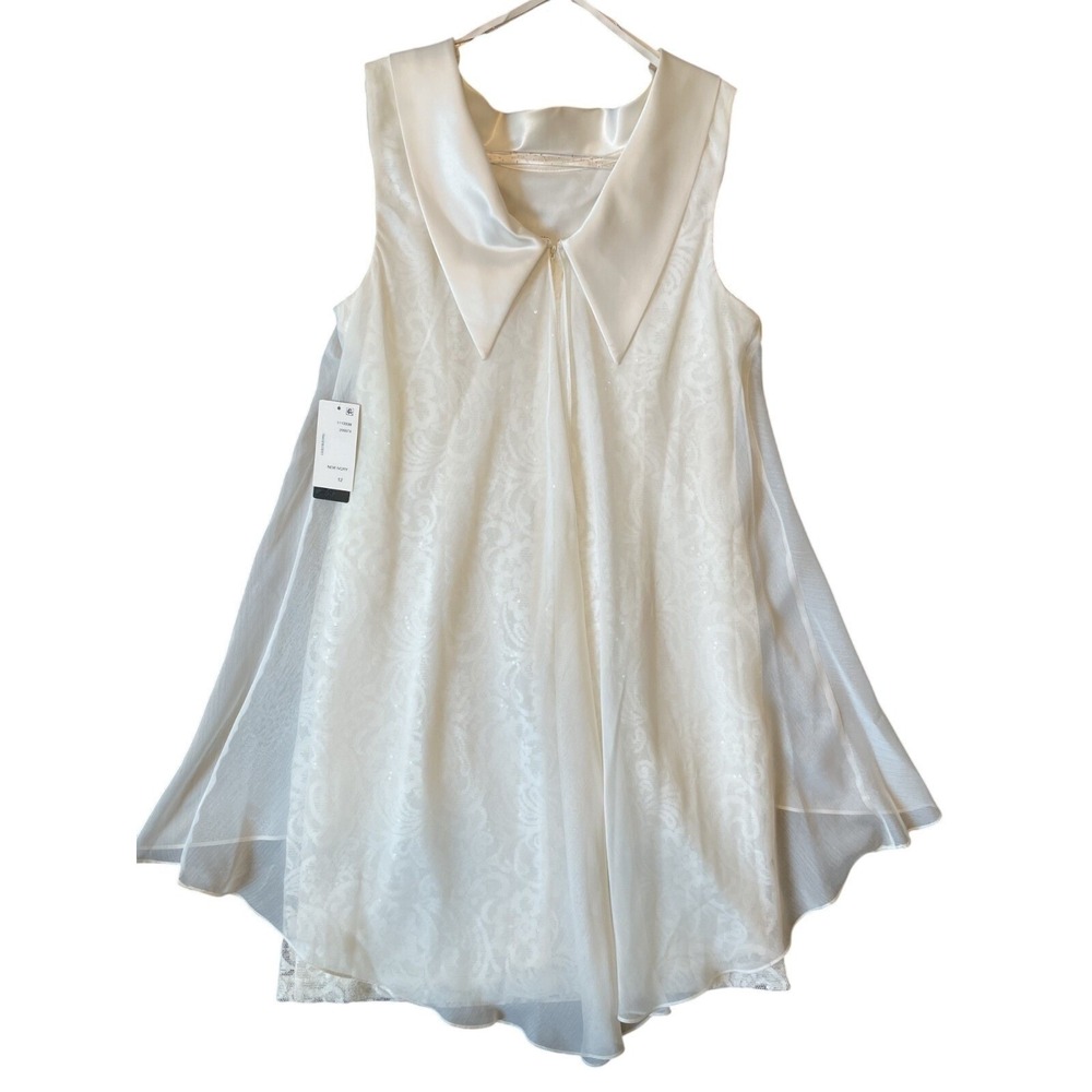 SLNY Womens Sleeveless Cowl Neck Laced Sequin Peephole‎ Ivory Dress, 12